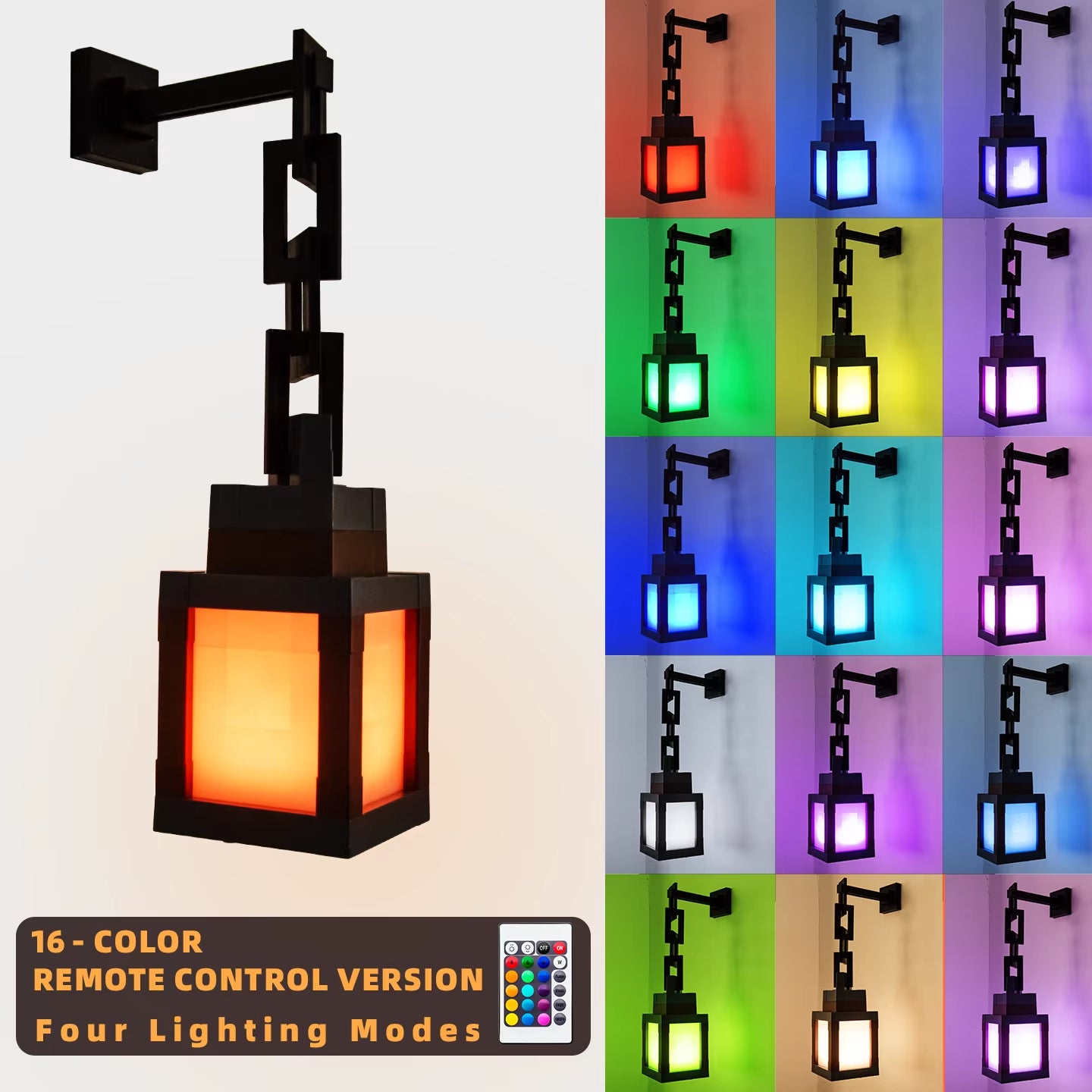 Pixel Style Portable Night Light Lantern - 16-Color DIY Tabletop Ornament for Interior Decoration and Festive Atmosphere