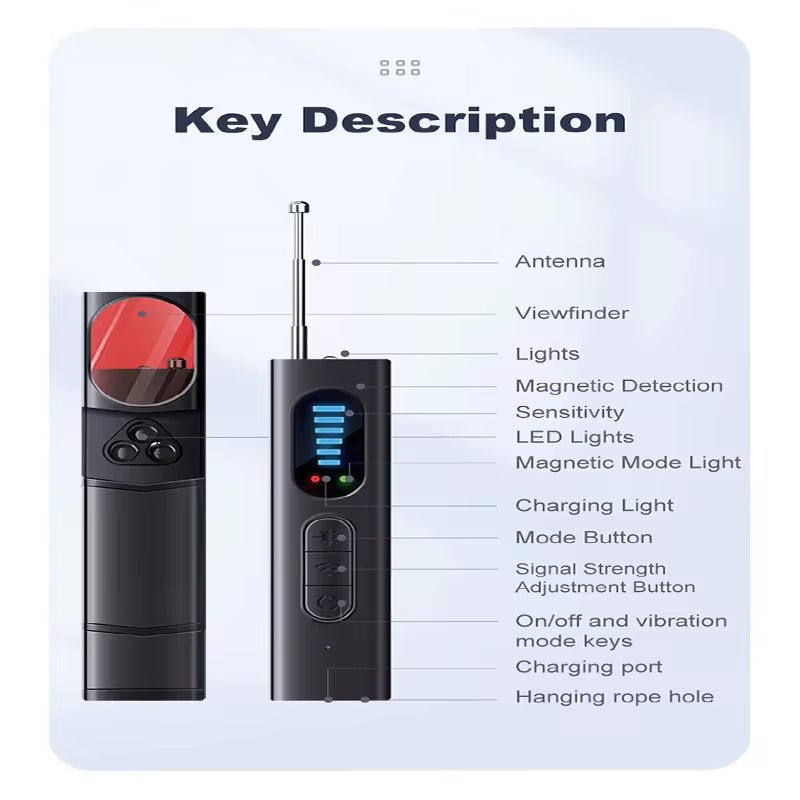 Hidden Camera Detector Anti - Spy Car GPS Tracker Listening Device Bug RF Wireless All Signal Scanner Gadget Security Protection - IKhiro Store
