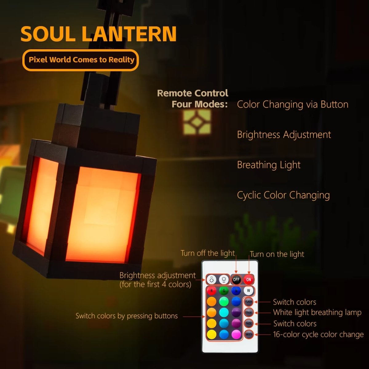 Pixel Style Portable Night Light Lantern - 16 - Color DIY Tabletop Ornament for Interior Decoration and Festive Atmosphere - IKhiro Store