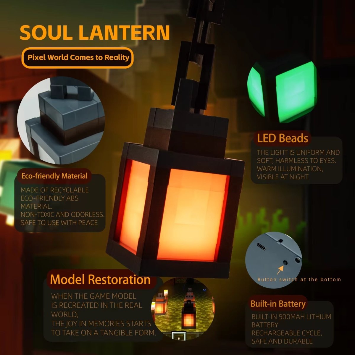 Pixel Style Portable Night Light Lantern - 16 - Color DIY Tabletop Ornament for Interior Decoration and Festive Atmosphere - IKhiro Store