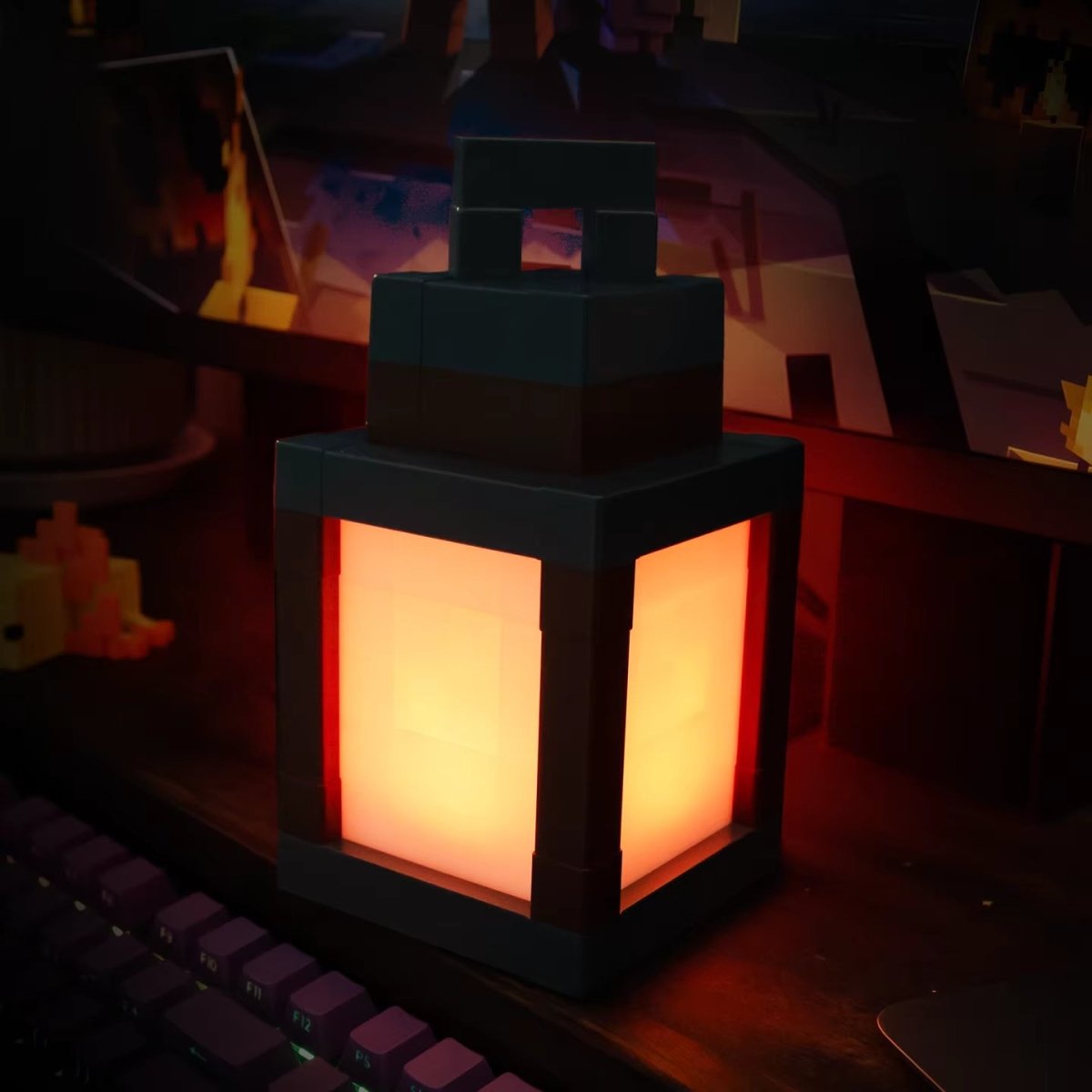 Pixel Style Portable Night Light Lantern - 16 - Color DIY Tabletop Ornament for Interior Decoration and Festive Atmosphere - IKhiro Store