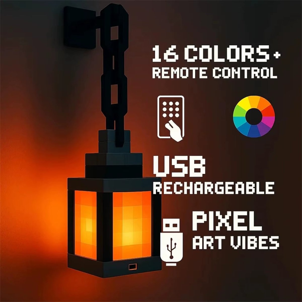 Pixel Style Portable Night Light Lantern - 16 - Color DIY Tabletop Ornament for Interior Decoration and Festive Atmosphere - IKhiro Store