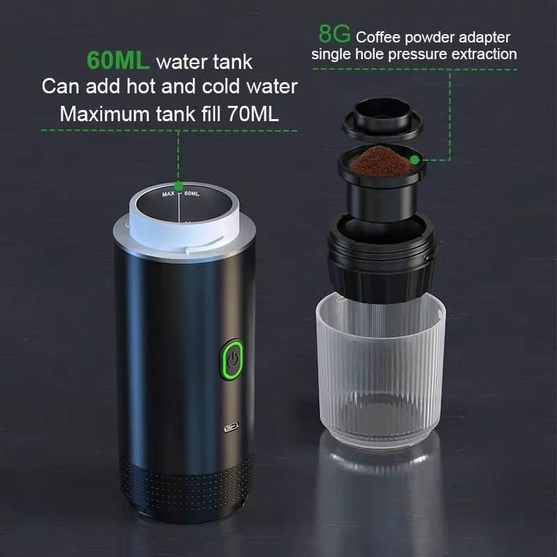 Wireless Electric Portable Espresso Coffee Machine for Car & Home Camping Coffee Maker 3 - In - 1 Capsule Powder Travel Coffee Maker - IKhiro Store
