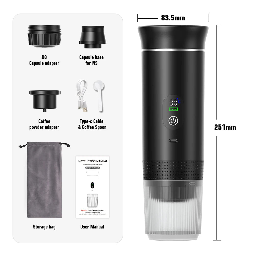 Wireless Electric Portable Espresso Coffee Machine for Car & Home Camping Coffee Maker 3 - In - 1 Capsule Powder Travel Coffee Maker - IKhiro Store