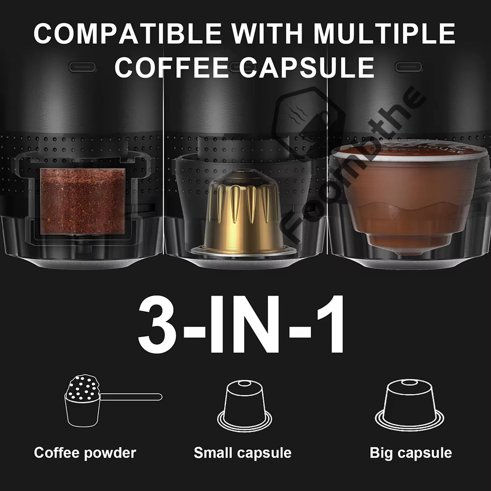 Wireless Electric Portable Espresso Coffee Machine for Car & Home Camping Coffee Maker 3 - In - 1 Capsule Powder Travel Coffee Maker - IKhiro Store
